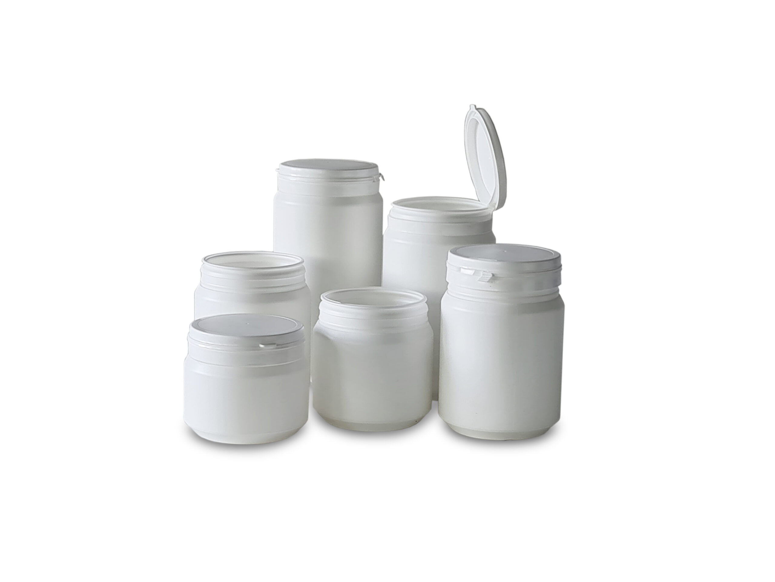 600 - 1600ml barattoli rotondi HD-PE bianco con coperchio a cerniera